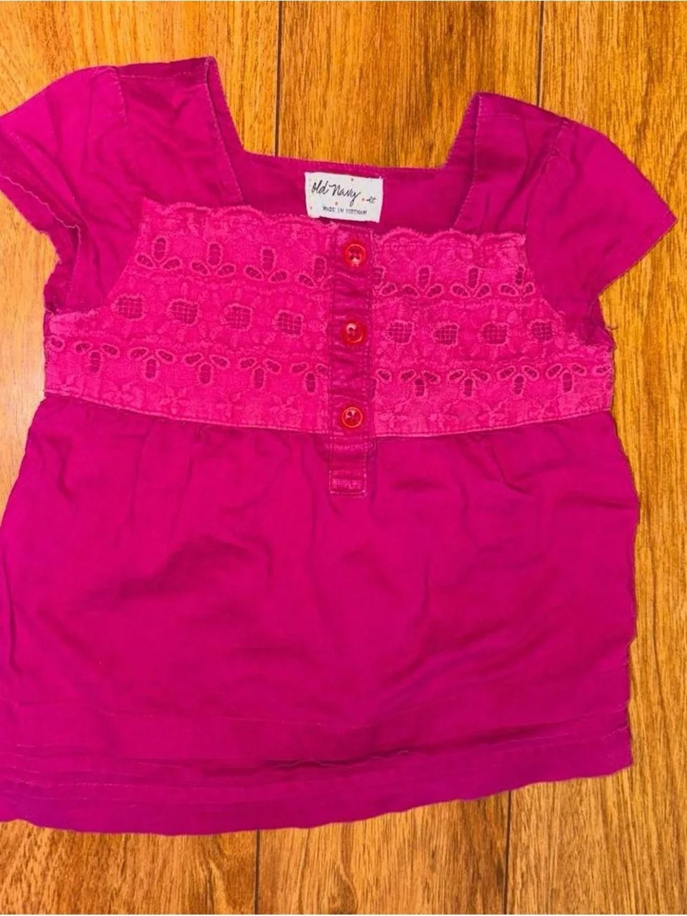 Pink Y2K babydoll henley blouse with lace trim
